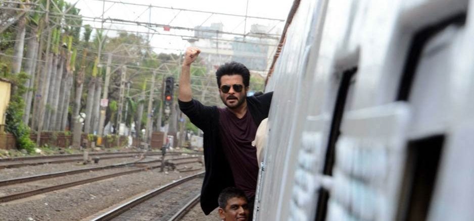 Anil Kapoor lunging out of a Mumbai local train during promotions for 24.